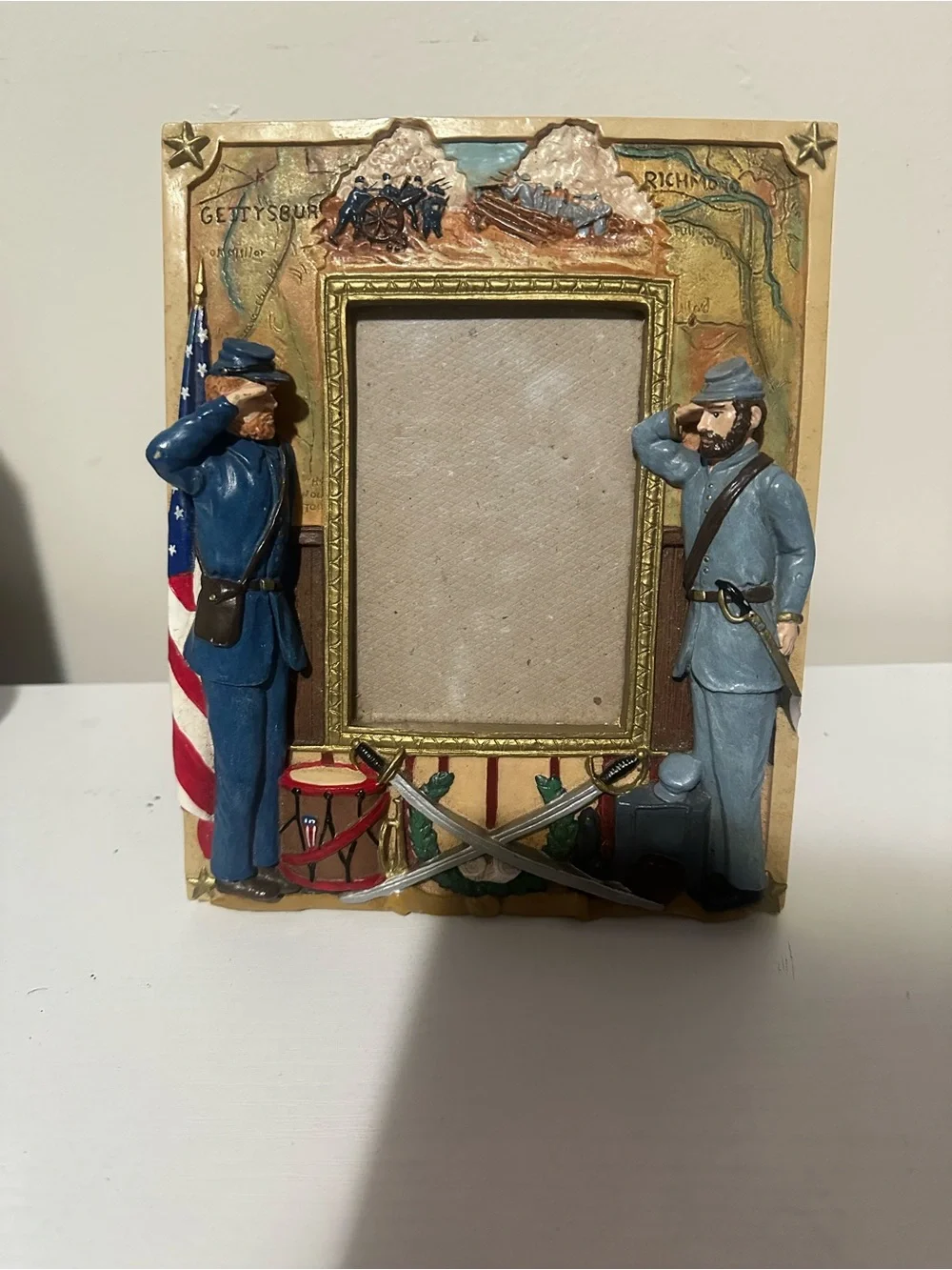Antique-Style Civil War Souvenir Photo Frame - Blue & Tan